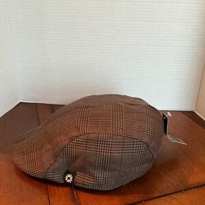 NEW Tribe Stash Newsboy Cap S/M Brown Plaid Hat with Hidden Pocket Grandpacore
